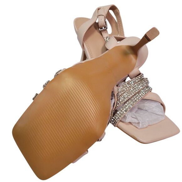 Women's Nude Strappy Rhinestone Stiletto Heels With Ankle Strap Size 8 - Picture 10 of 13